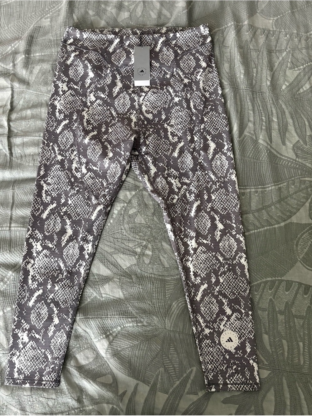 adidas Snake-Print Leggings in Gray and White